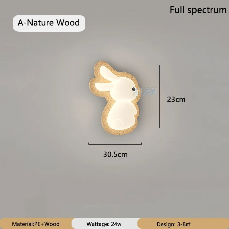 lampe de chevet wabi-sabi japonaise avec base en bois et lapin dessiné pour enfants