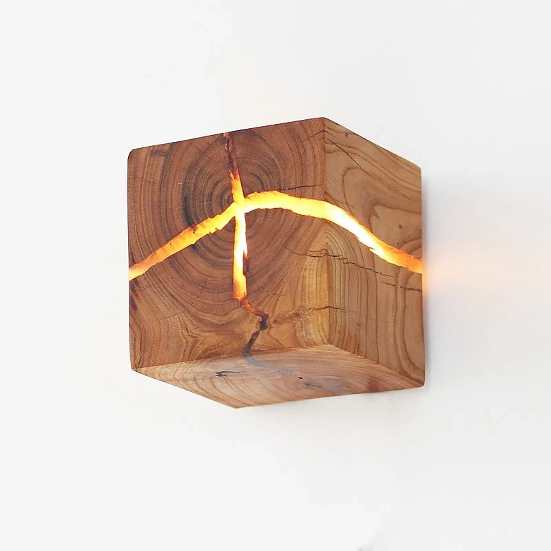applique murale cube créatif en résine bois massif led fait main