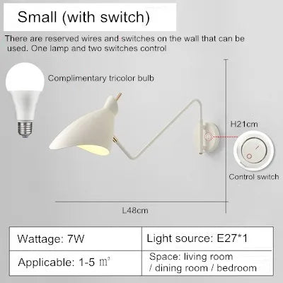 applique murale réglable à bras long design créatif LED