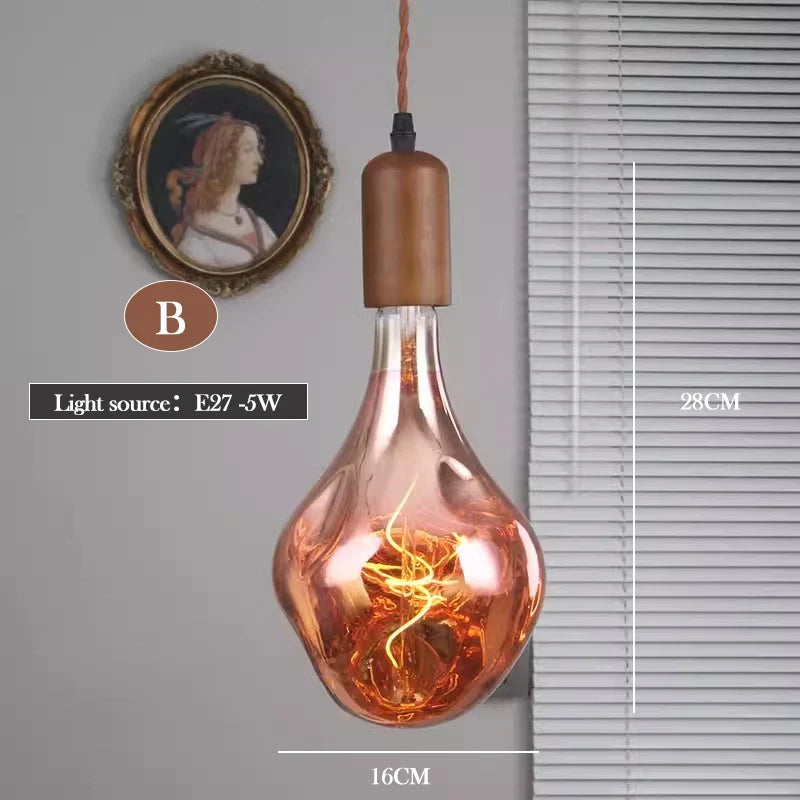 lustre en verre d'art rétro en bois massif créatif pour décoration intérieure