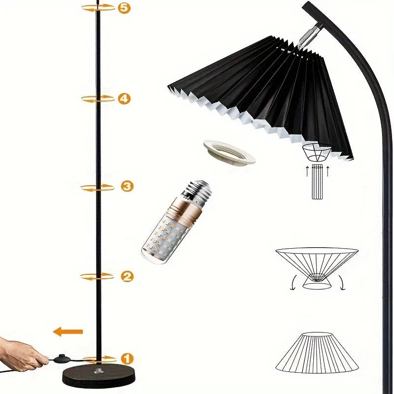 lampadaire nordique moderne abat-jour plissé pour décoration intérieure