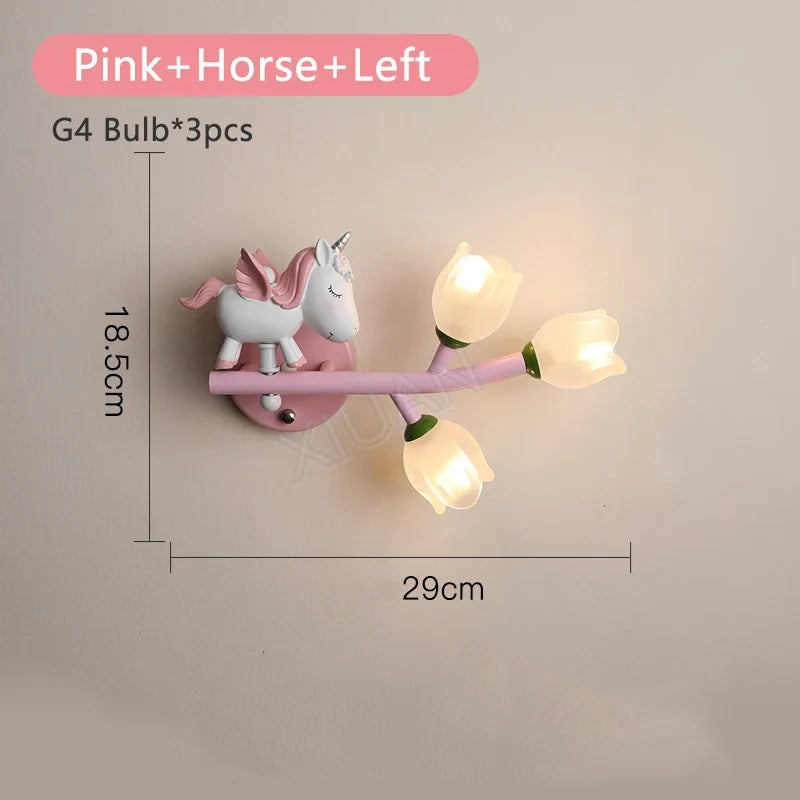 applique murale fille lapin g4 led fleur