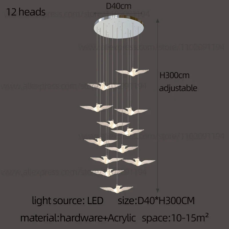 suspension LED décorative en forme d'oiseau pour loft et villa