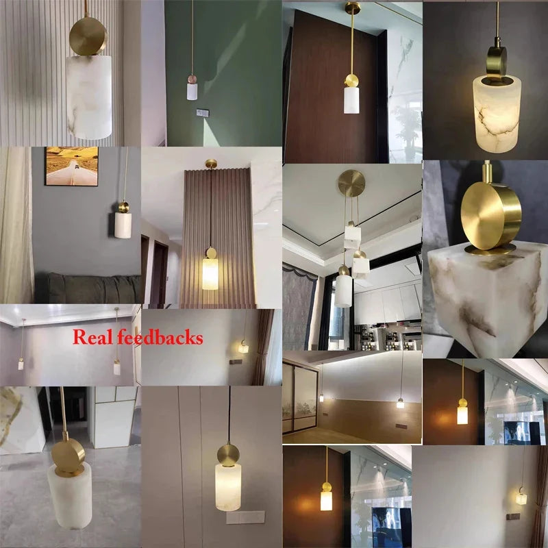 Suspension nordique en marbre et cuivre avec lumières led