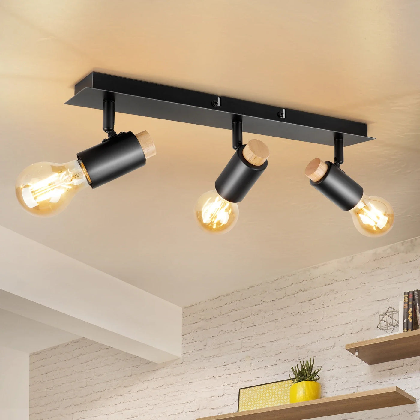 plafonniers Kimjo noir bois rotatif Spot luminaires plafond E27
