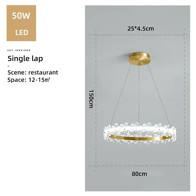 lustre en cristal k9 style nordique avec anneau en pétales et led