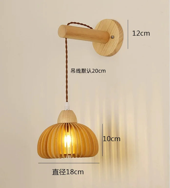 applique murale nordique en corde de bois tissée à LED