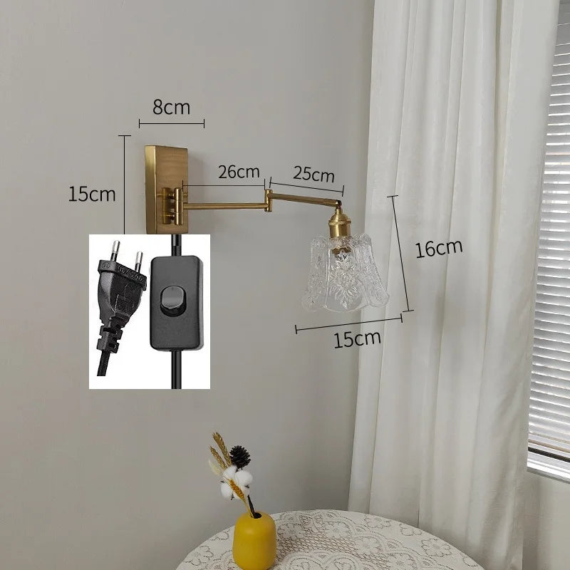 IWHD tirer chaîne verre applique murale LED applique bras gauche droite rotation chambre salon lumières nordique moderne à côté lampe Wandlamp