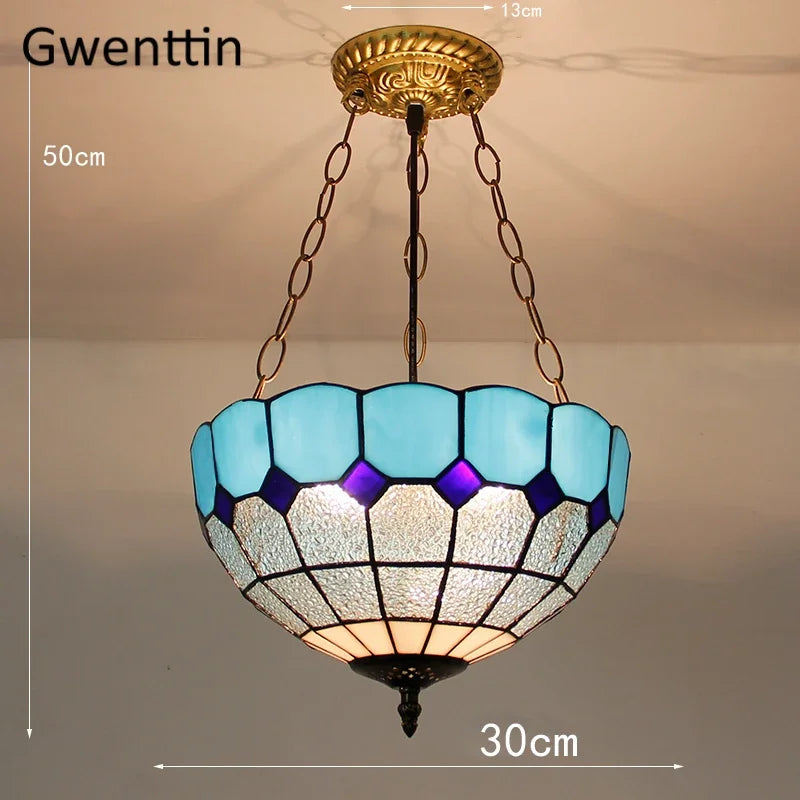 suspension en verre teinté style tiffany pour décoration intérieure