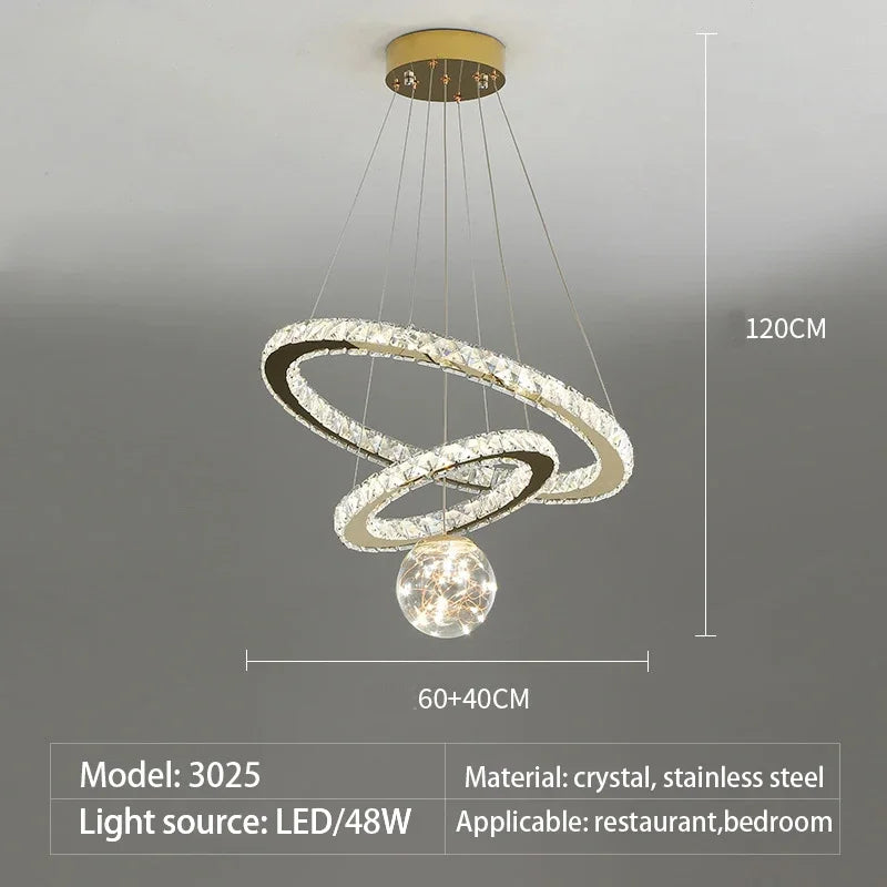 lustre moderne en cristal à led avec finition dorée étoile