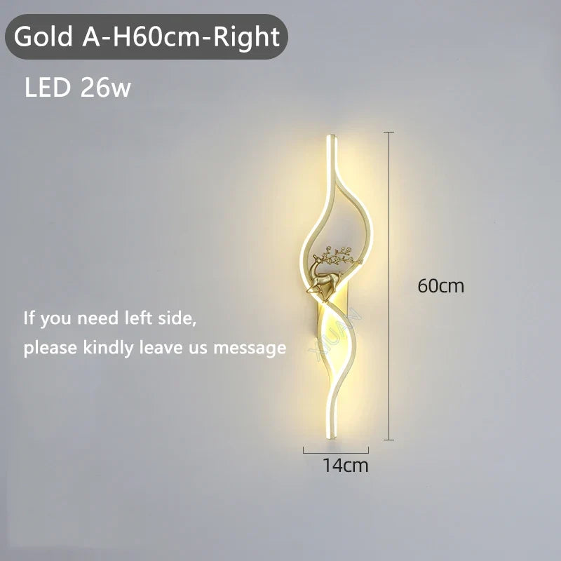 Modern Living Room Long Wall Lights with Anlter Design Gold Black TV Background Decorative Wall Lamp for Bedroom Remote Control