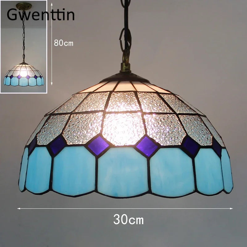 suspension en verre teinté style tiffany pour décoration intérieure