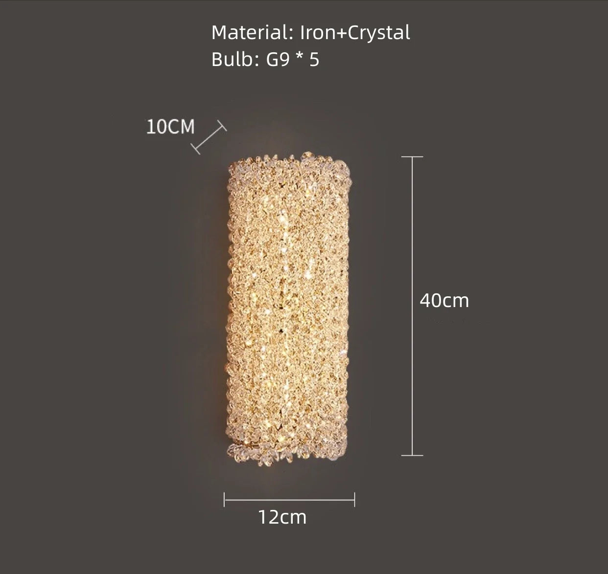 applique murale en métal doré avec ampoule en cristal clair fil réglable
