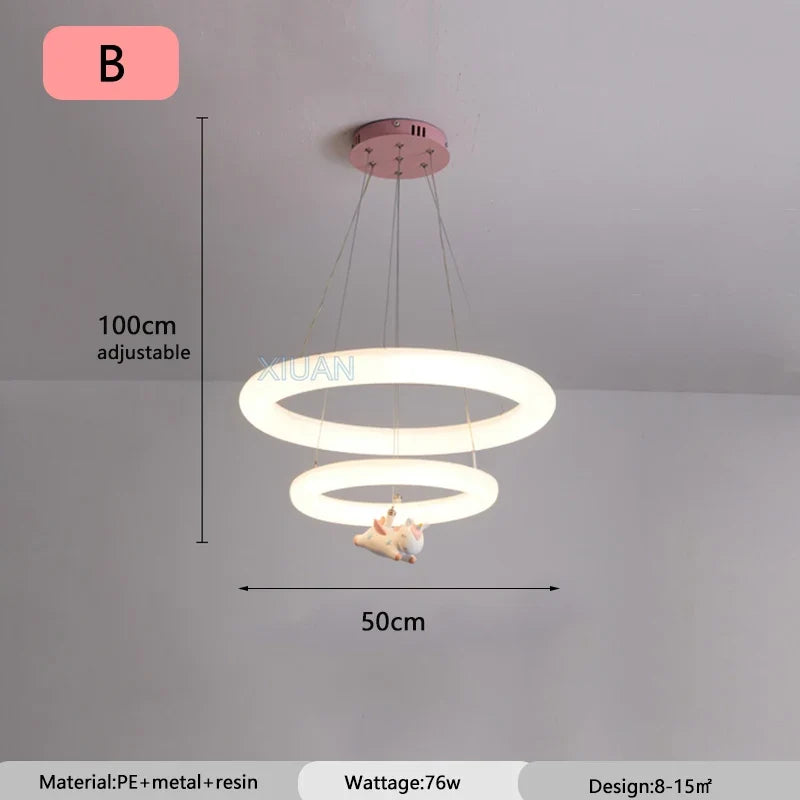 Creative Children's Room Pendant Lamps 360 Degree Lighting Annular Sconces Unicorn Astronaut Bedroom Hanging Light Pink Blue