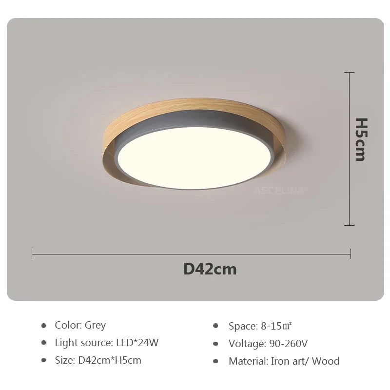 plafonnier moderne à leds circulaire grain de bois éclairage décoratif