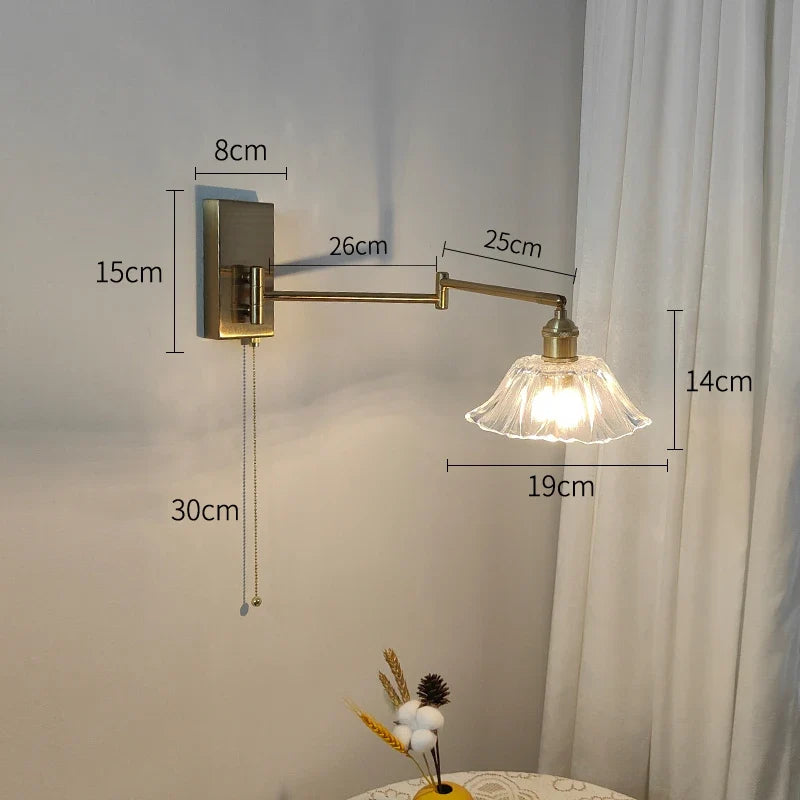 IWHD tirer chaîne verre applique murale LED applique bras gauche droite rotation chambre salon lumières nordique moderne à côté lampe Wandlamp