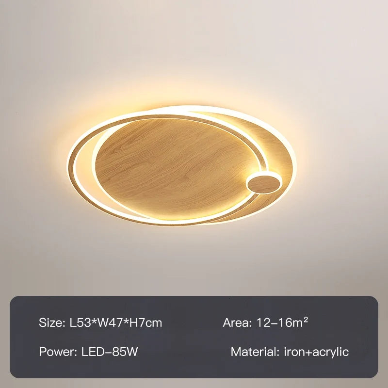 lustre moderne en bois avec éclairage intelligent circulaire