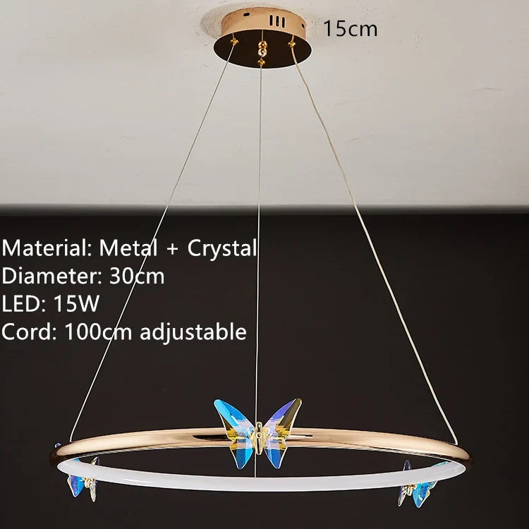 lustre led papillon anneau doré avec cordon réglable emballage soigné