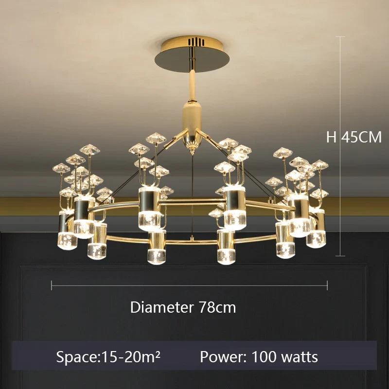 lustre long en cristal style européen avec branche simple en aluminium