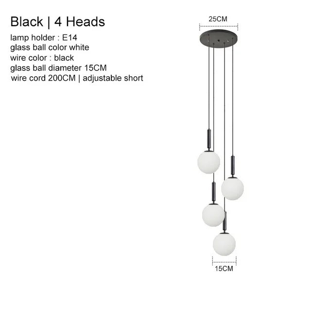 Suspension laiton noir boule lait LED
