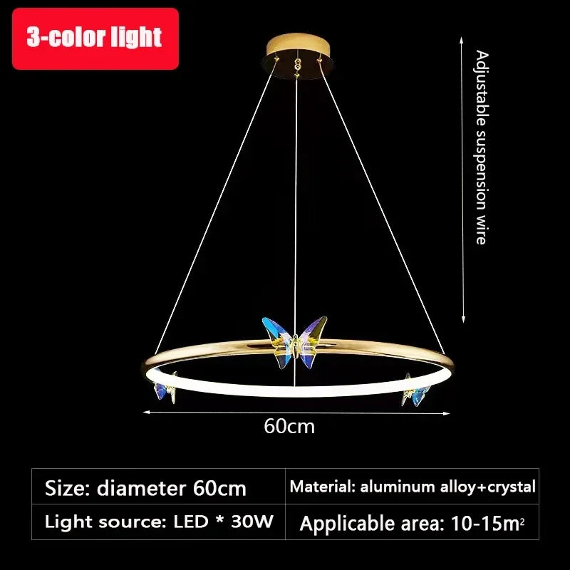 lustre moderne en forme de papillon avec anneau doré décoratif