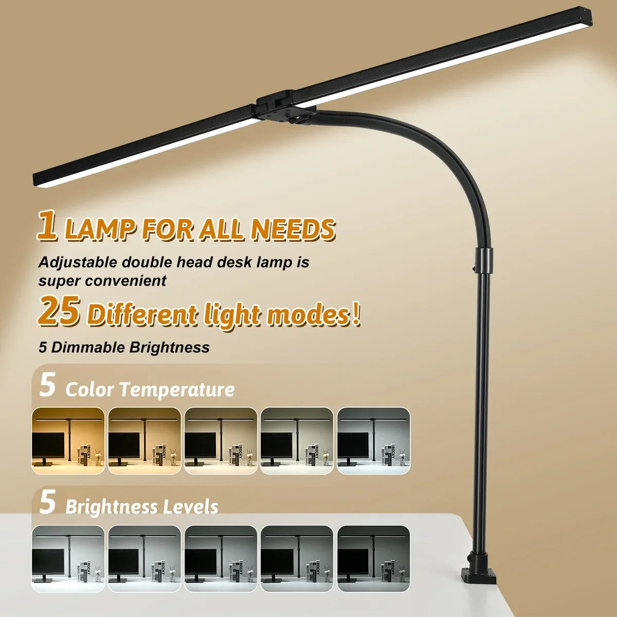lampe de bureau à double tête à pince led adjustable