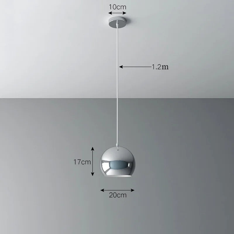 Plaqué nordique argent Globe boule miroir lampes suspendues E27 fer lampe suspendue de luxe en laiton argenté Art cuisine hôtel suspension lampe
