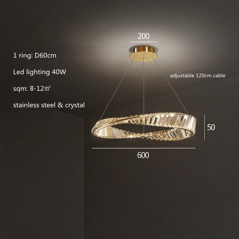 LustreSalon moderne Led K9 Dimmable de luxe or anneau irrégulier cristal