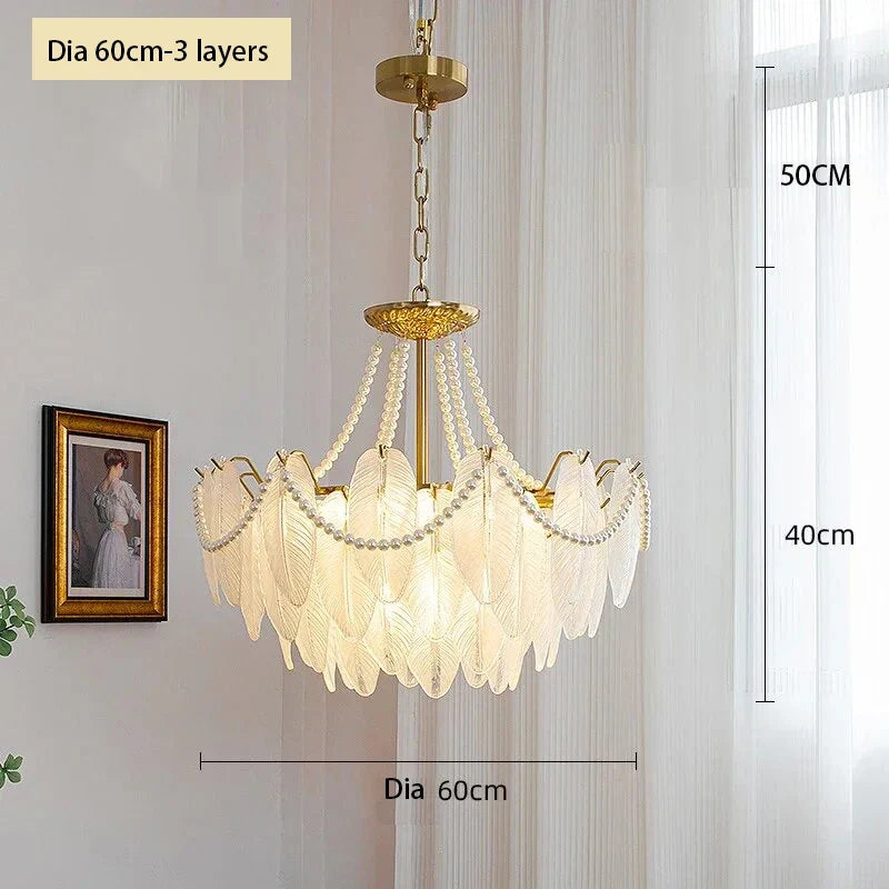 plafonnier de luxe en verre et plumes pour un éclairage décoratif intérieur