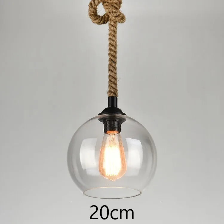 corde de chanvre avec boule de verre lumière led tissage à la main