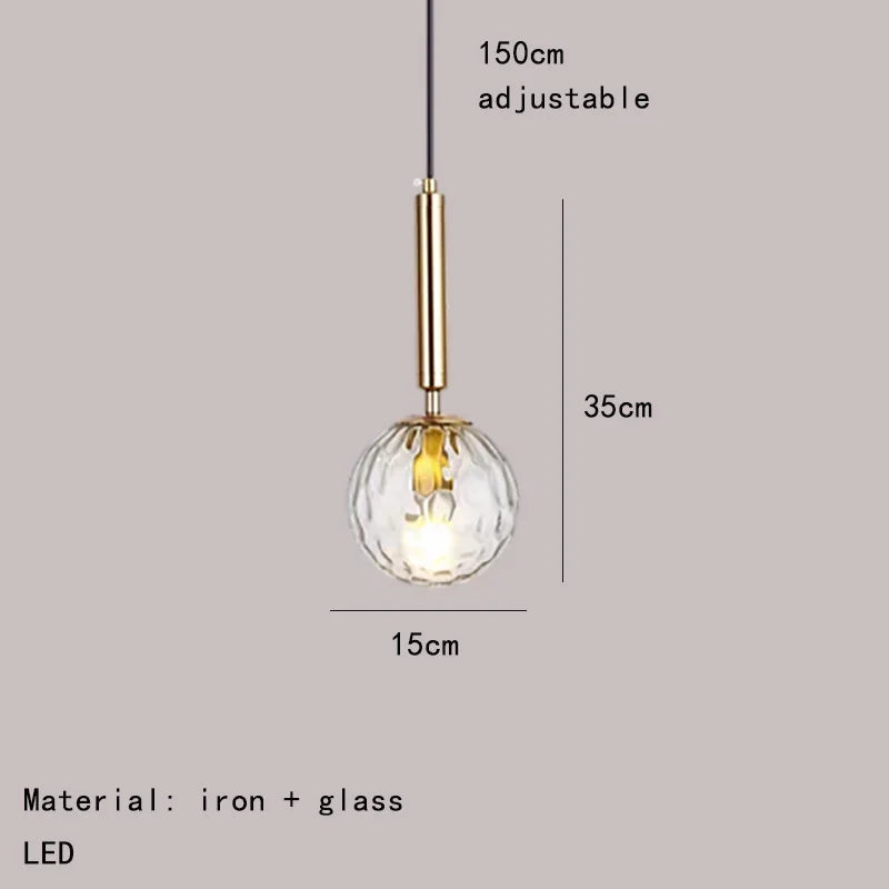 suspension moderne en verre avec ampoule en métal doré réglable