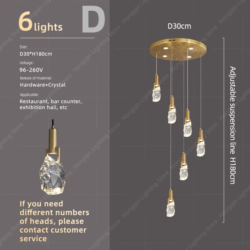 lustre moderne haut en cristal pour éclairage raffiné