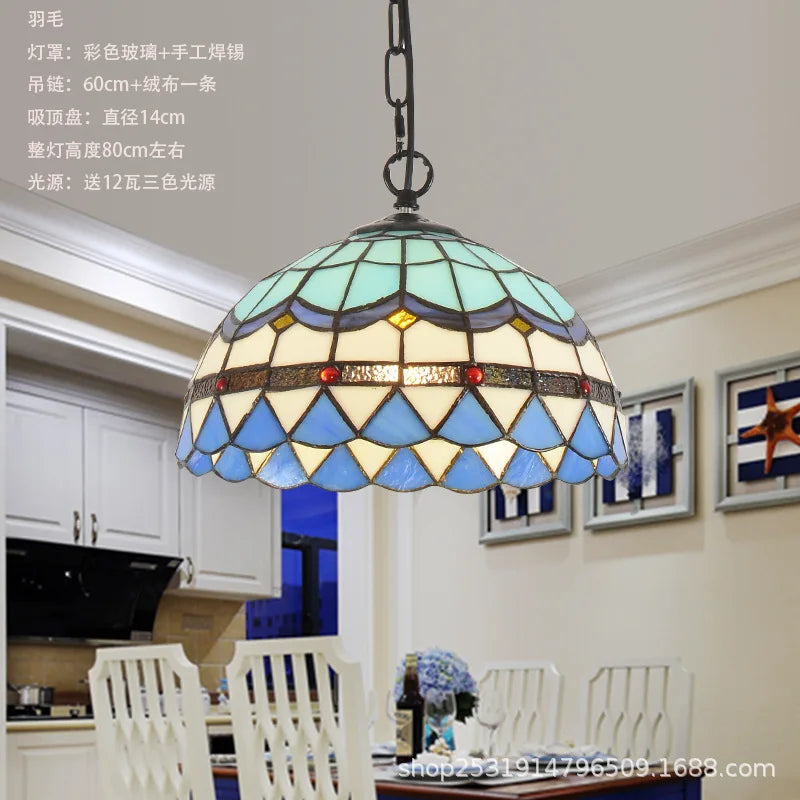 lustre rétro en verre teinté style méditerranéen pour restaurant et hall