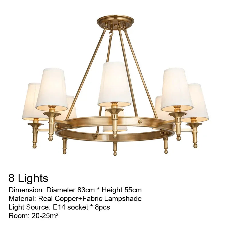 Lustre rond en cuivre complet pour chambre à coucher