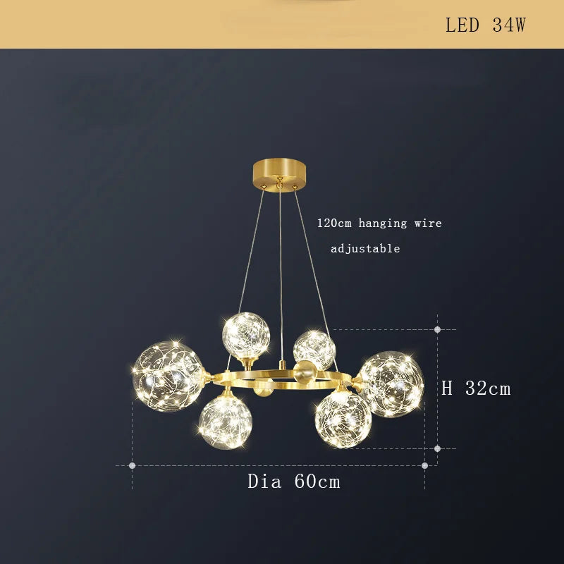 lustre moderne minimaliste en cuivre avec abat-jour étoile led