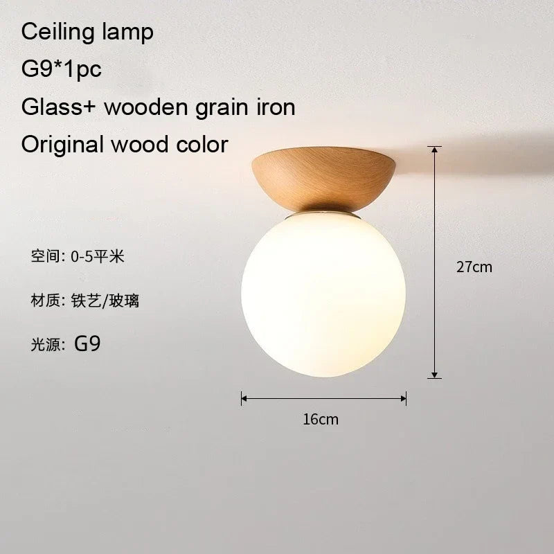 suspension ronde en verre et bois de noyer japonais