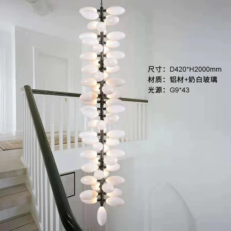 Modern Luxury  White Glass Grape Shaped Duplex Villa Chandelier, Living Room, Dining Room, Hotel Circular Decorative Chandelier
