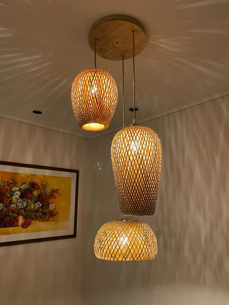 lustre style chinois fait main en bambou tissage pastoral vintage