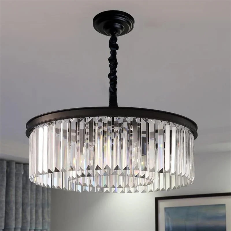 lustre rond en cristal design suspendu en verre transparent