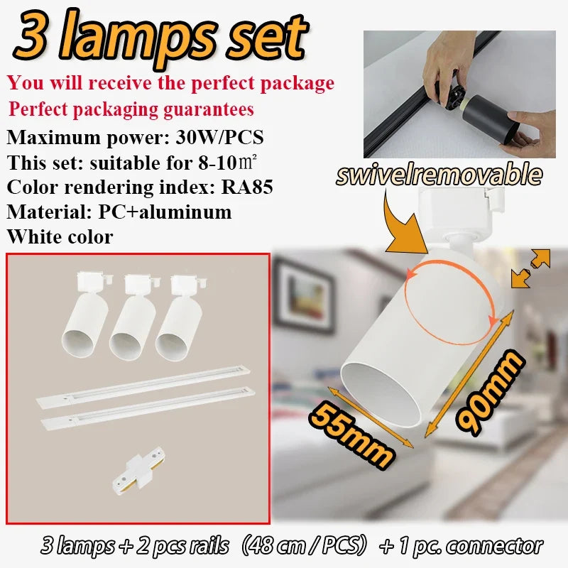 kit d'éclairage sur rail spots dimmables pour décoration intérieure