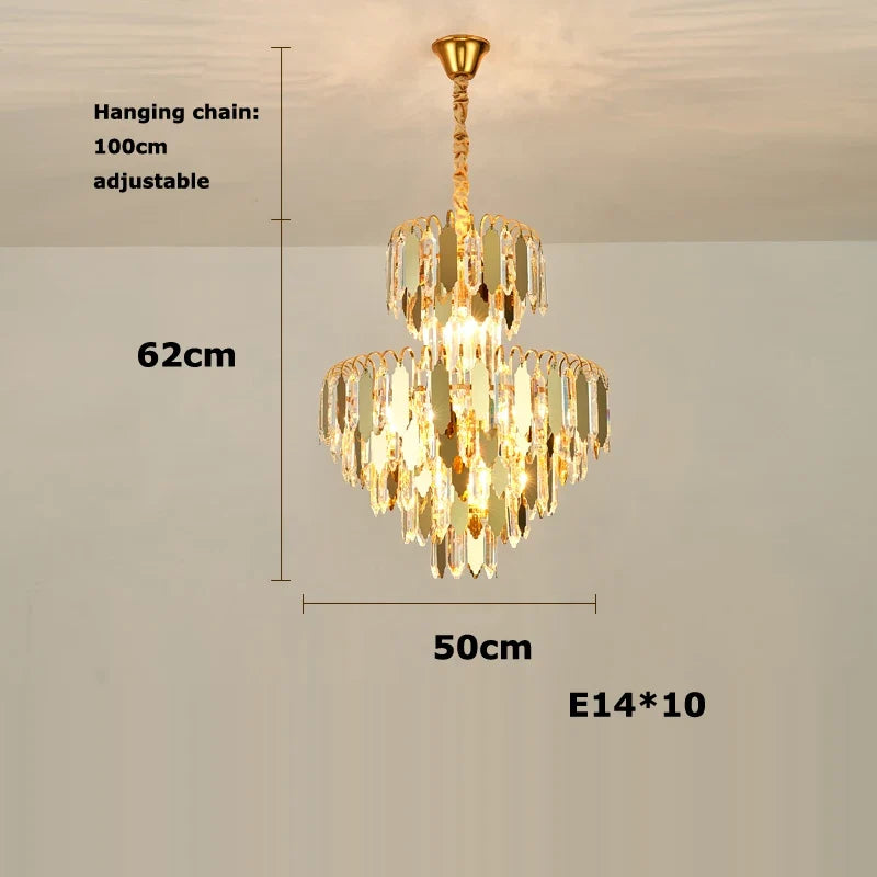 lustre à led de luxe en or chromé pour décoration moderne