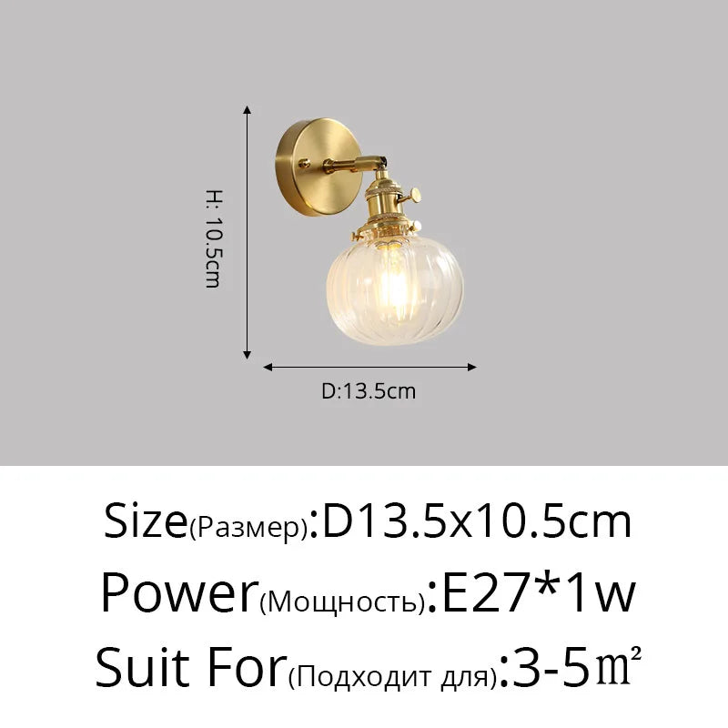 applique murale nordique en cuivre avec abat-jour en verre led