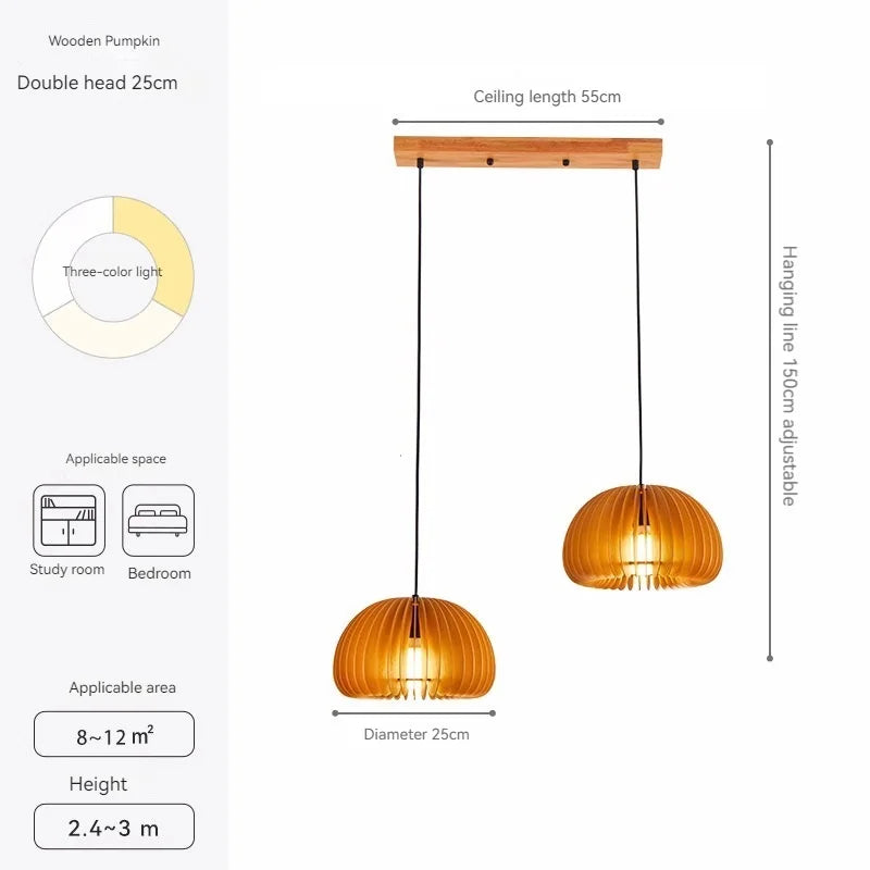 suspension LED en bois en forme de citrouille design moderne fait à la main