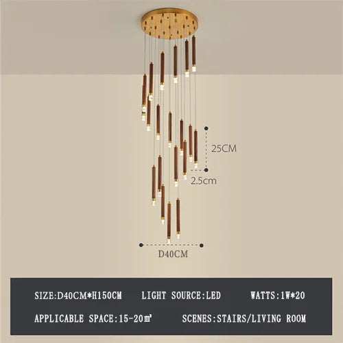 lustre led moderne en noyer pour duplex nordique simple