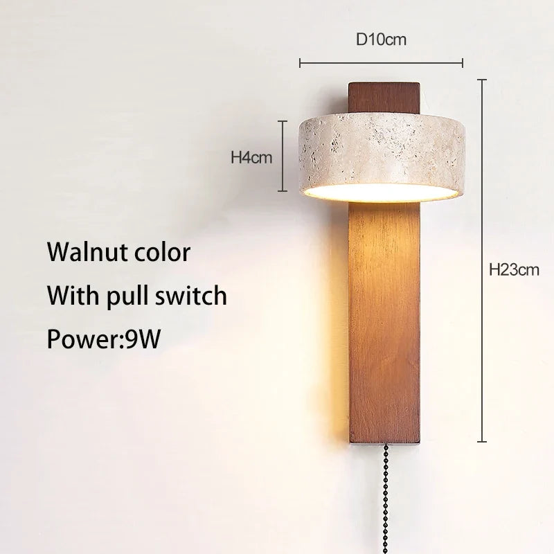 Applique murale bois noyer LED/interrupteur rotatif