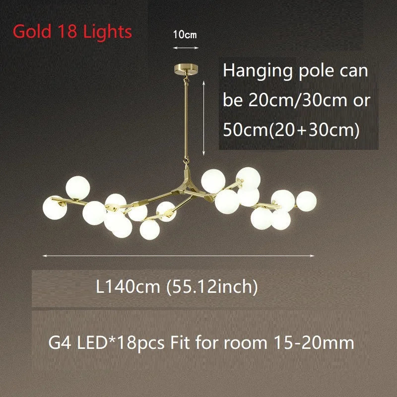 lustre moderne led créatif branche d'arbre moléculaire décorative