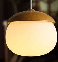 suspension moderne en verre et bois avec champignons