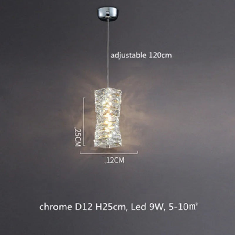 suspension moderne à intensité variable avec télécommande en cristal et acier