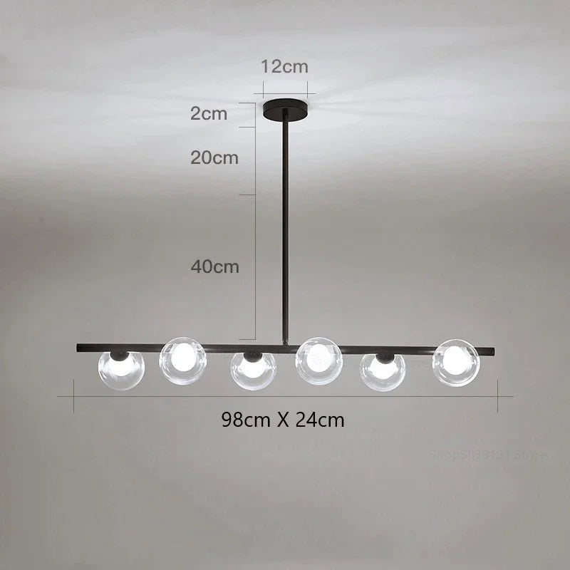 lustre led moderne avec lampes à billes en verre nordique