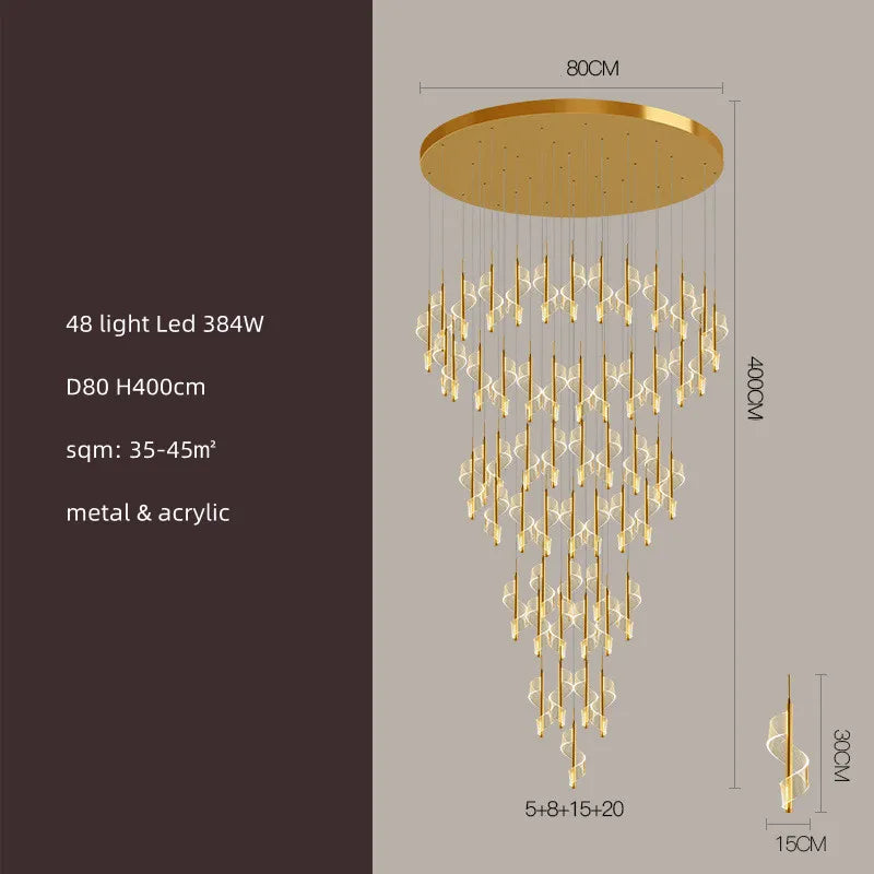 lustre led moderne en acrylique pour escaliers en colimaçon